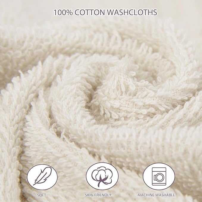 6 Pack Baby Washcloths 100% Cotton Terry Soft and Absorbent Wash Cloths for Face Hand Body Burp Rag Wipes Essentials for Newborns Infants Toddlers Boys Girls