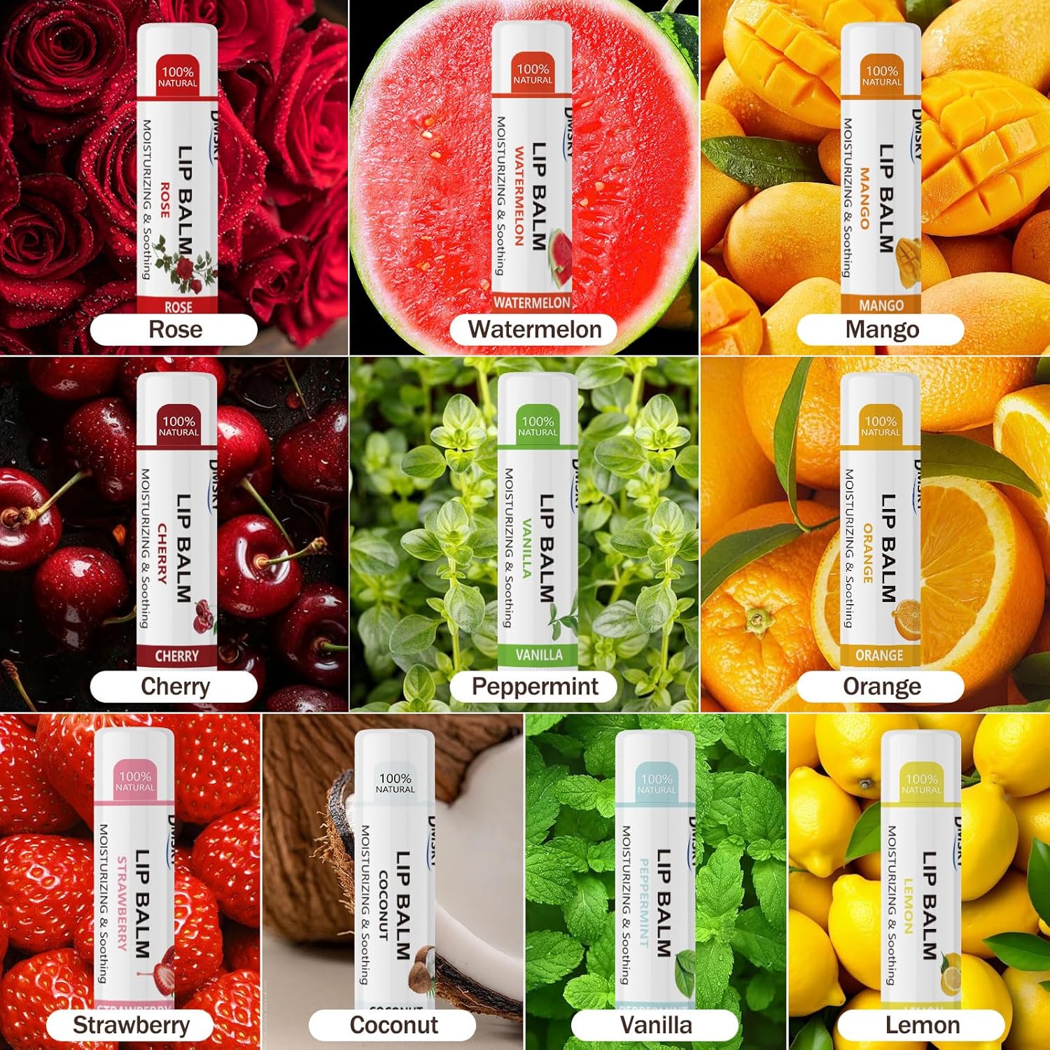 88 Pack Lip Balm Bulk, Fruit Lip Balm Variety Pack, Natural Moisturizing Balms for Dry Cracked Lips, Hydrating for Men Women Kids - 10 Flavors