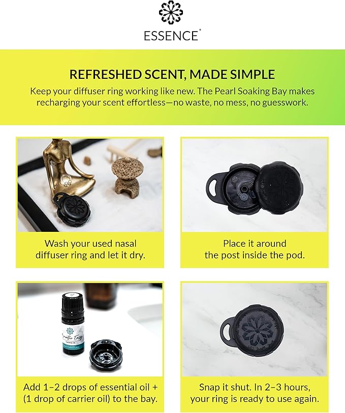 Essence Pearl Travel Case - Wearable Aromatherapy Kit with Nasal Diffuser Rings, Soaking Bay, and 5mL Essential Oil – Portable Wellness Gift Set for On-The-Go Self Care