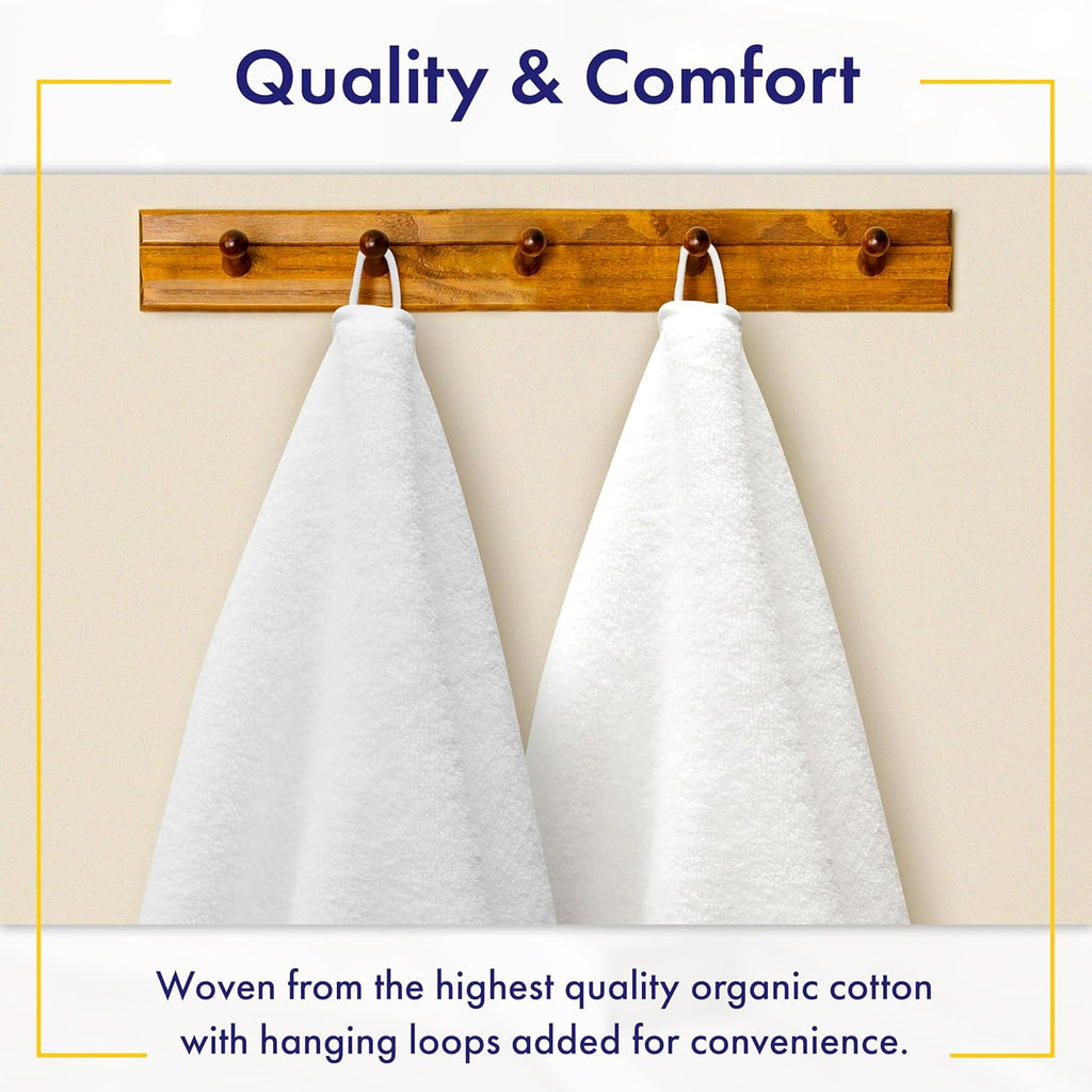 100% Organic Zero-Twist Cotton Towels - GOTS Certified Luxury Bath Towels - Ultra Soft & Plush 700GSM Long-Staple Cotton - 6 Piece Towel Set (White)