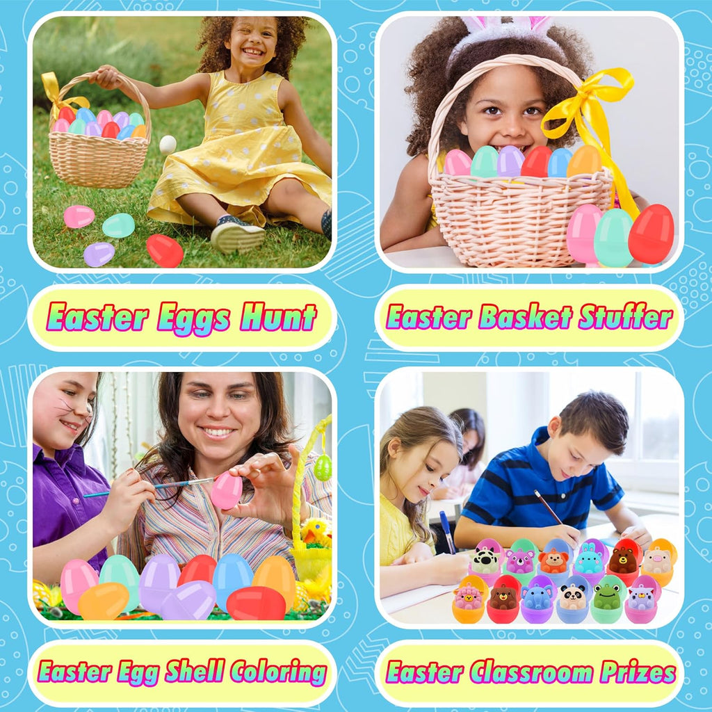 24 Pack Prefilled Easter Eggs with Animal Pop Toys, Filled Easter Eggs for Egg Hunt, Easter Basket Stuffers for Kids,Easter Party Favors Prizes, Prefilled Easter Eggs with Toys