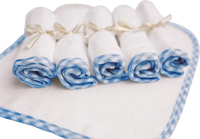 Channing & Yates - Premium Baby Washcloths - (6-Pack) Viscose Made from Bamboo Organic Baby Wash Cloths - Thick & Soft - Great for Eczema - Adult Face Washcloths (Blue on White)