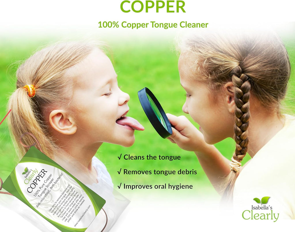 Isabella's Clearly 100% Pure Copper Tongue Scraper | Ayurvedic Metal Tongue Cleaner, BPA Free, for Adults and Kids | Natural Oral Care for Fresh Breath and Improved Oral Hygiene