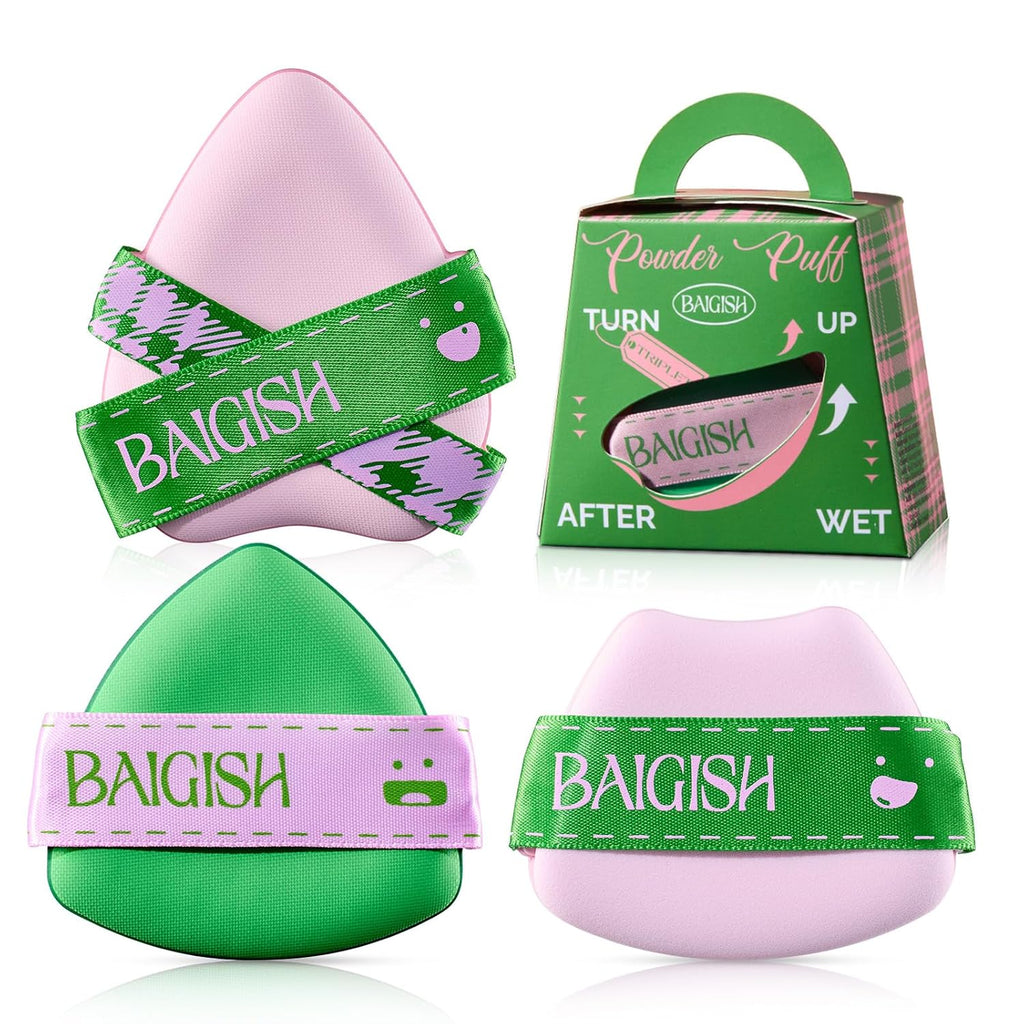 Makeup Sponge Set For Foundation Concealer, Triangle Powder Puff Soft Sponges Blender, Latex Free Blender Sponge For Liquid, Cream, and Powder Seamless & Flawless Makeup (GreenPink 3Pack)