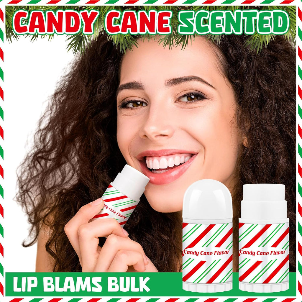 50 Pcs Christmas Lip Balm Bulk Mini Candy Cane Peppermint Flavor Lip Balms Bulk Christmas Stocking Stuffers Xmas Party Gifts Small Thank You Employee Appreciation Gifts for Women Men (Candy)