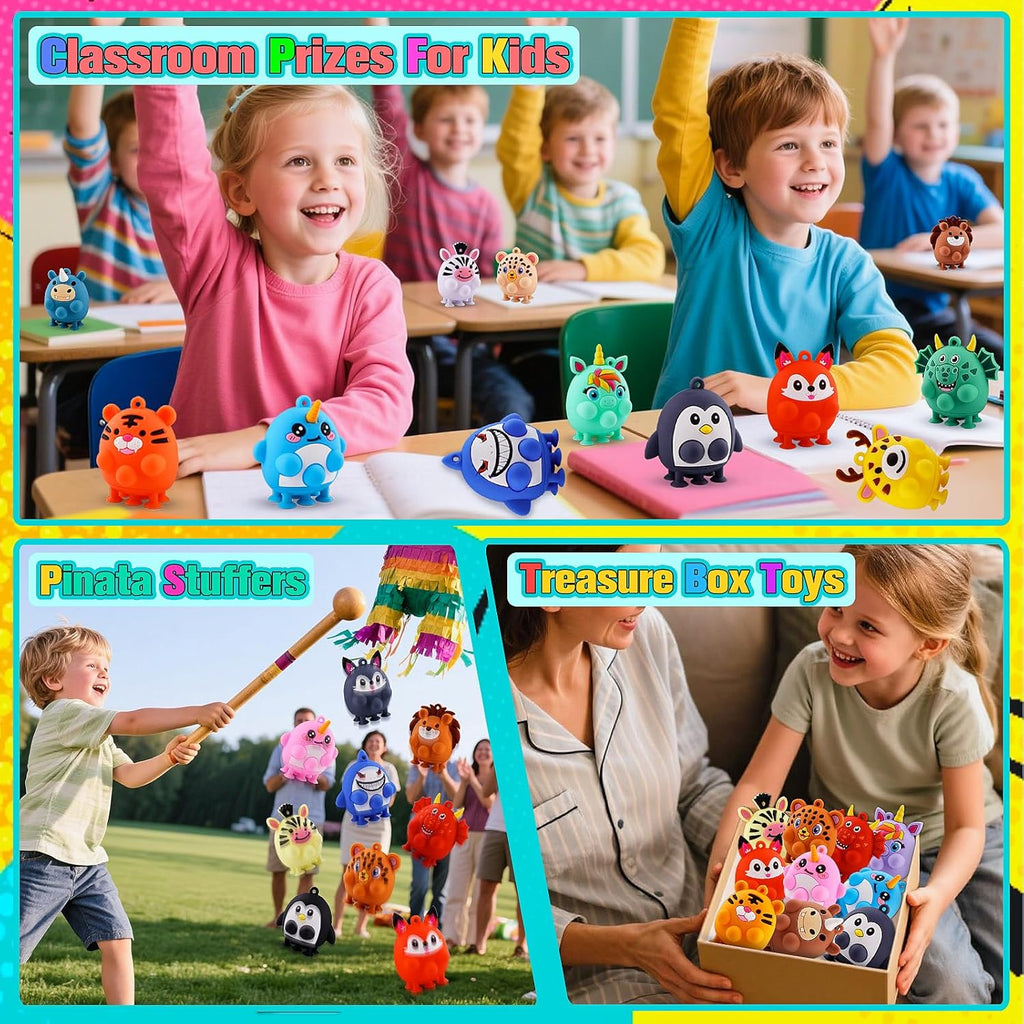 24 PCS Party Favors for Kids, Silicone Animal Pop Fidget Toys with Suction, Birthday Gifts for Boy Girls, Treasure Box Toys, Goodie Bag Stuffers, Prizes for Kids, Pinata Stuffers