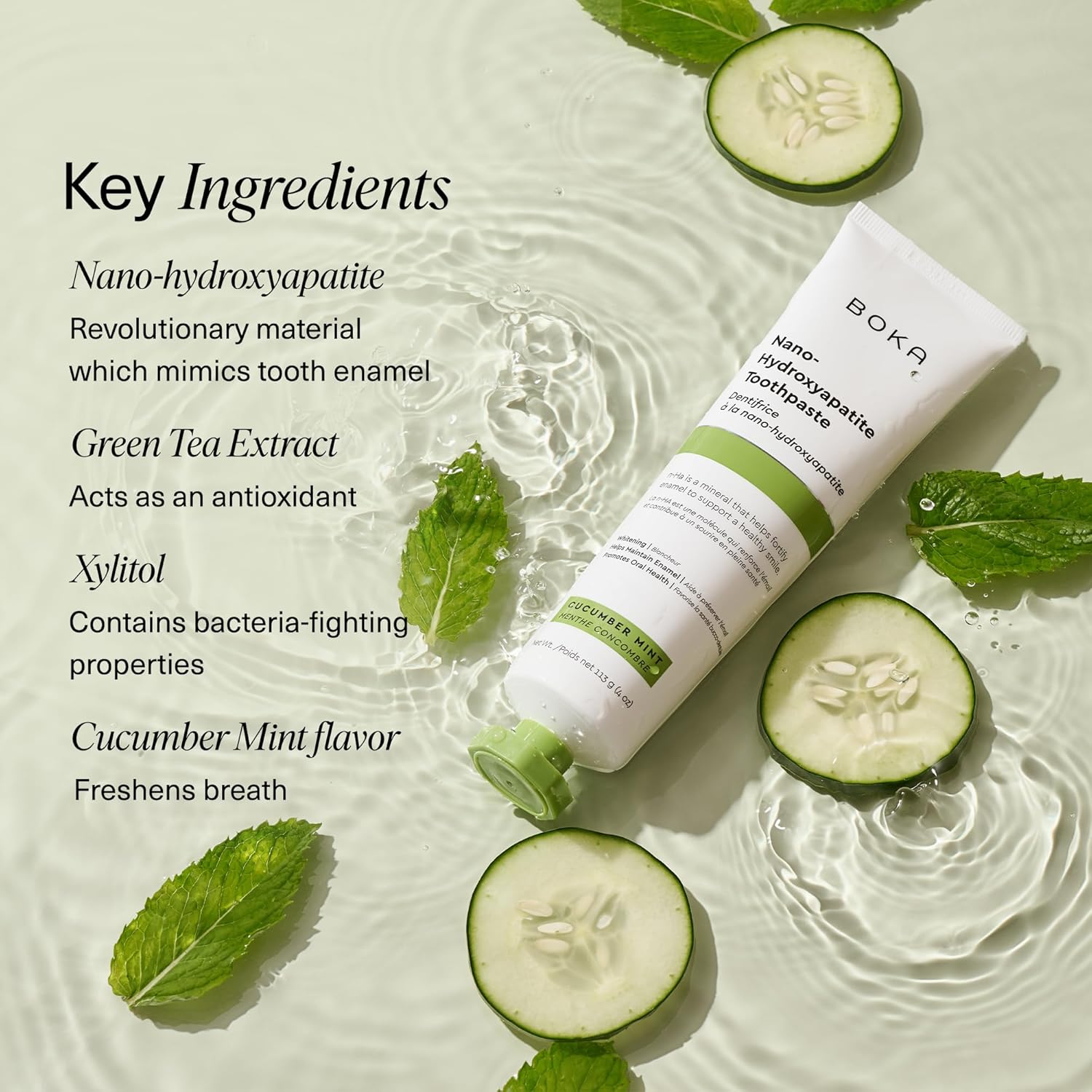 Boka Fluoride Free Toothpaste, Nano Hydroxyapatite Toothpaste, Appropriate for Sensitive Teeth - for Adult, Kids Oral Care - Cucumber Mint Flavor, 4 Fl Oz 3Pk US Manufactured