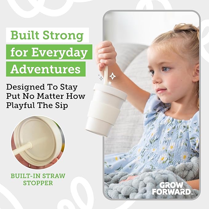 Grow Forward Bamboo Kids Cups with Lids and Straws - 10oz Drinking Cups for Kids with Childproof Twist Lids & Silicone Straws - Eco Friendly, BPA Free, Non Toxic & Dishwasher Safe - Arctic