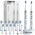 Sonic-FX Duo Rechargeable Electric Toothbrush Set - with 14 Brush Heads, 3 Modes, Smart Auto-Timer, Charging Dock Holder - Dual Handle Electric Tooth Brush for Adults & Kids, White