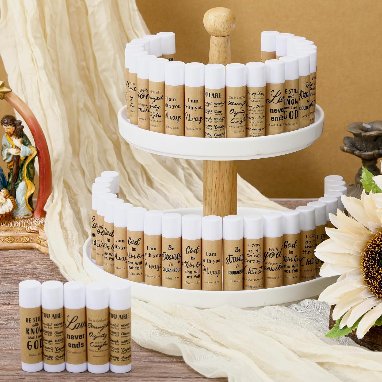 50 Pack Christian Religious Gifts Bulk Lip Balms for Women Men Religious Church Party Favors Bulk Bible Verse Lip Balm with Scripture Inspirational Gifts for Coworkers Staff Employee