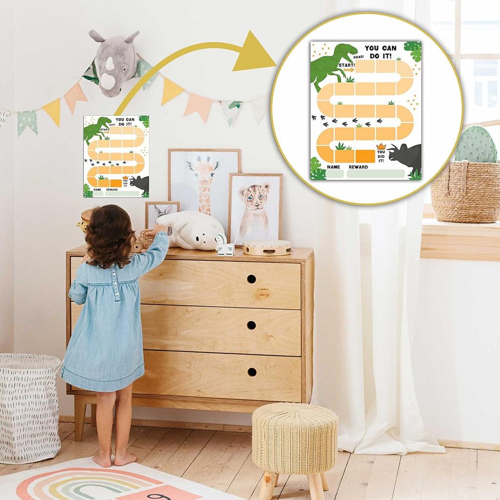10 Dinosaur Reward Chart with 216 Round Stickers, Incentive Behavior Chart for Kids at Home Classroom, Kids Routine Daily Chore Sticker Chart-A09