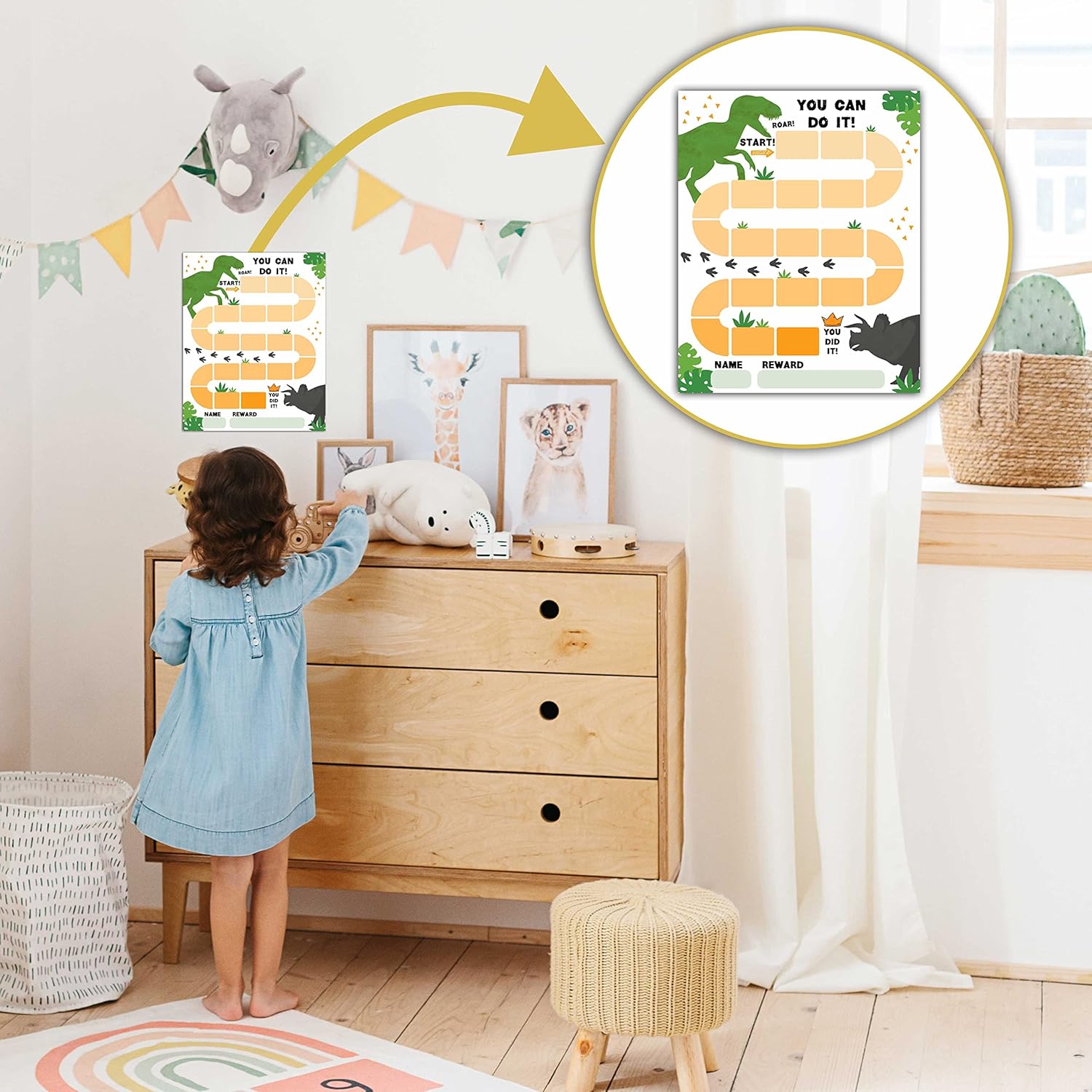 10 Dinosaur Reward Chart with 216 Round Stickers, Incentive Behavior Chart for Kids at Home Classroom, Kids Routine Daily Chore Sticker Chart-A09