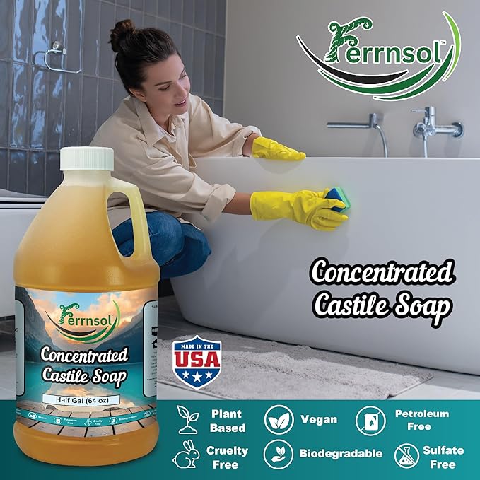 1/2-gal Concentrated Castile Gel Soap – Unscented, Fragrance-Free – Ultra Thick Natural Cleaner for Hands, Laundry, and Surfaces – Biodegradable – 64oz Refill