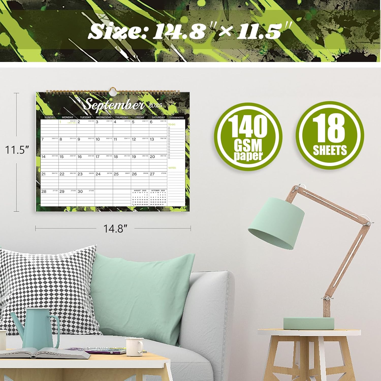 2025-2026 Wall Calendar, Calendar 2025-2026, 18 Month Calendar July 2025 - December 2026, 14.8" X 11.5", Calendar with Twin-Wire Binding, Hanging Hook and Julian Dates (Colorful Ink)