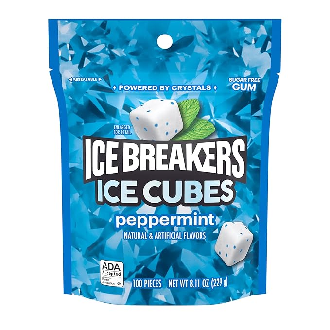 ICE BREAKERS Ice Cubes Peppermint Sugar Free Chewing Gum Pouch, 8.11 oz (100 Pieces)