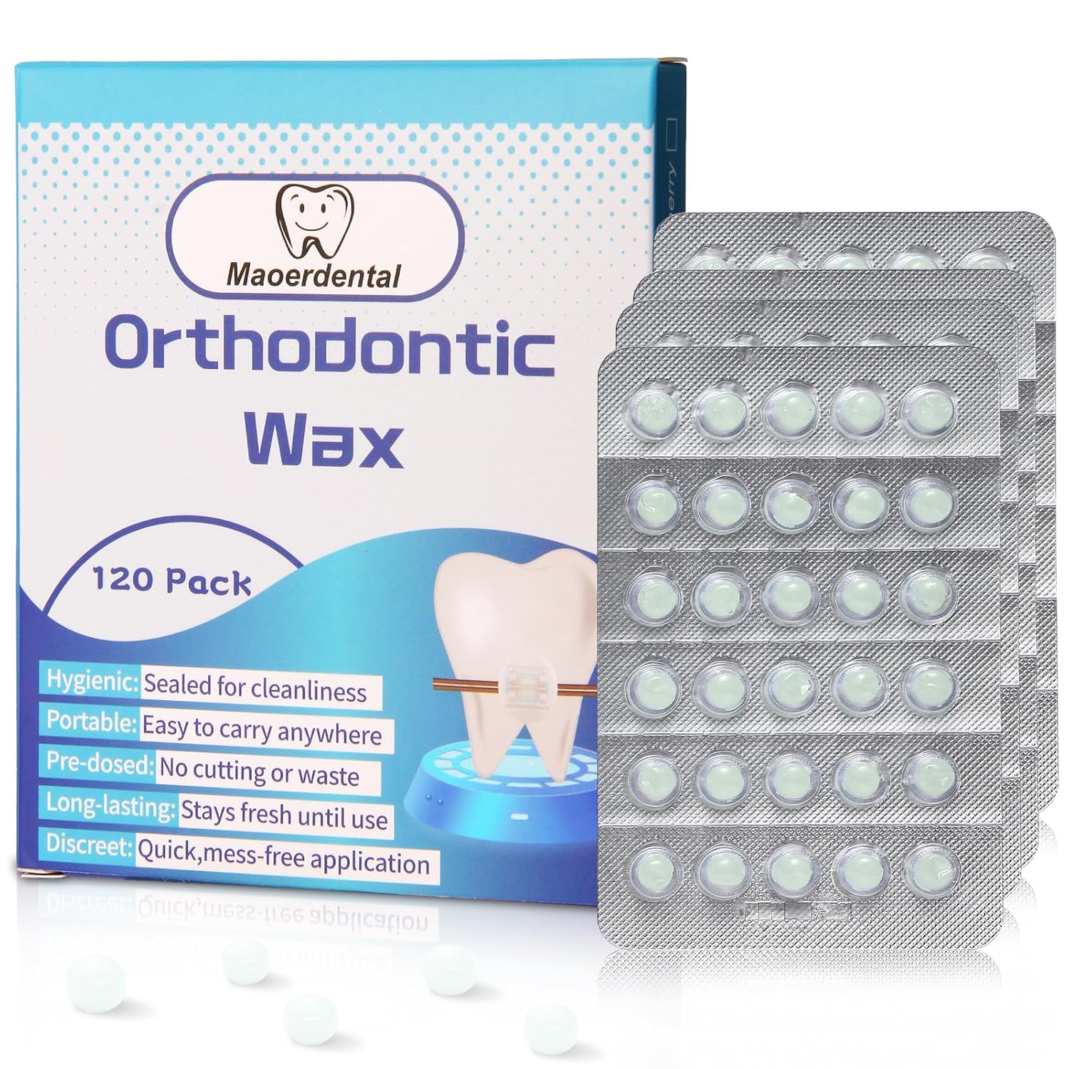 Orthodontic Wax 120 Pack, Easy to Mold Braces Wax, Dental Wax Long-Lasting Hold, Portable and Easy to Tear,Food Grade Relief Wax for Home Travel Office (Mint)