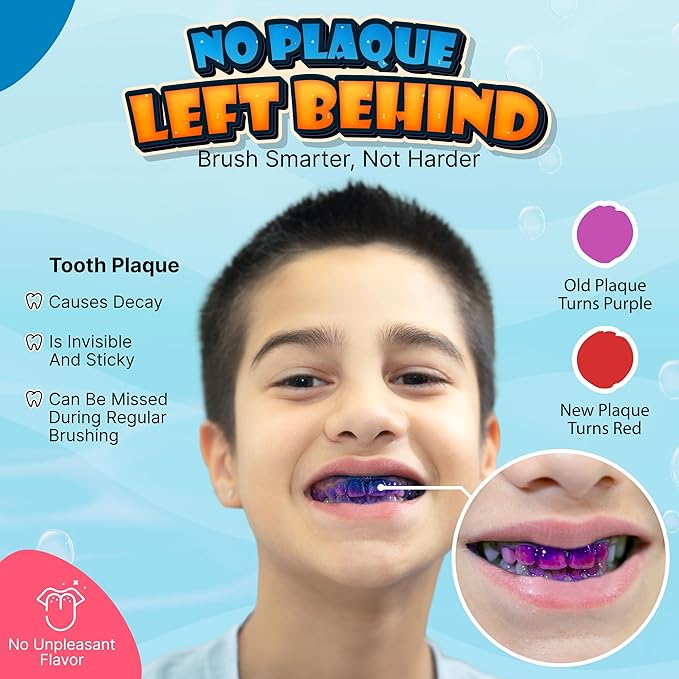 PLQUE Disclosing Gel Pen (90 Uses) - Tooth Plaque Detector for Better Brushing, Purple Stain Formula Reveals Invisible Cavity Causing Plaque, Kids and Adults Oral Care Tool, Pediatric Dentist Design