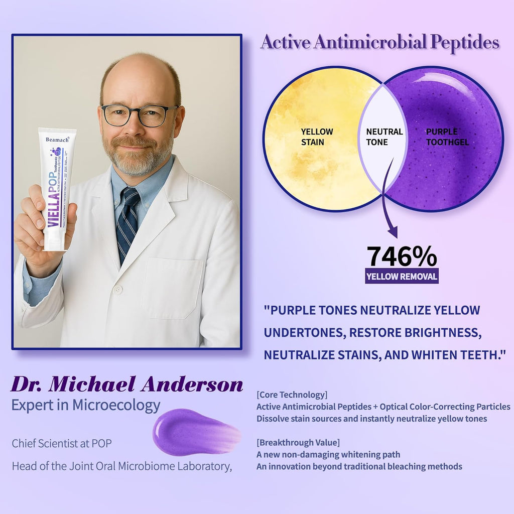 VIELLA POP Purple Toothpaste, Active Antimicrobial Peptide Purple to Blue Foam Whitening Toothpastes with Niacinamide, Fluoride Free, Passion Fruit & Mint Flavor, Appropriate for Sensitive Teeth (1)