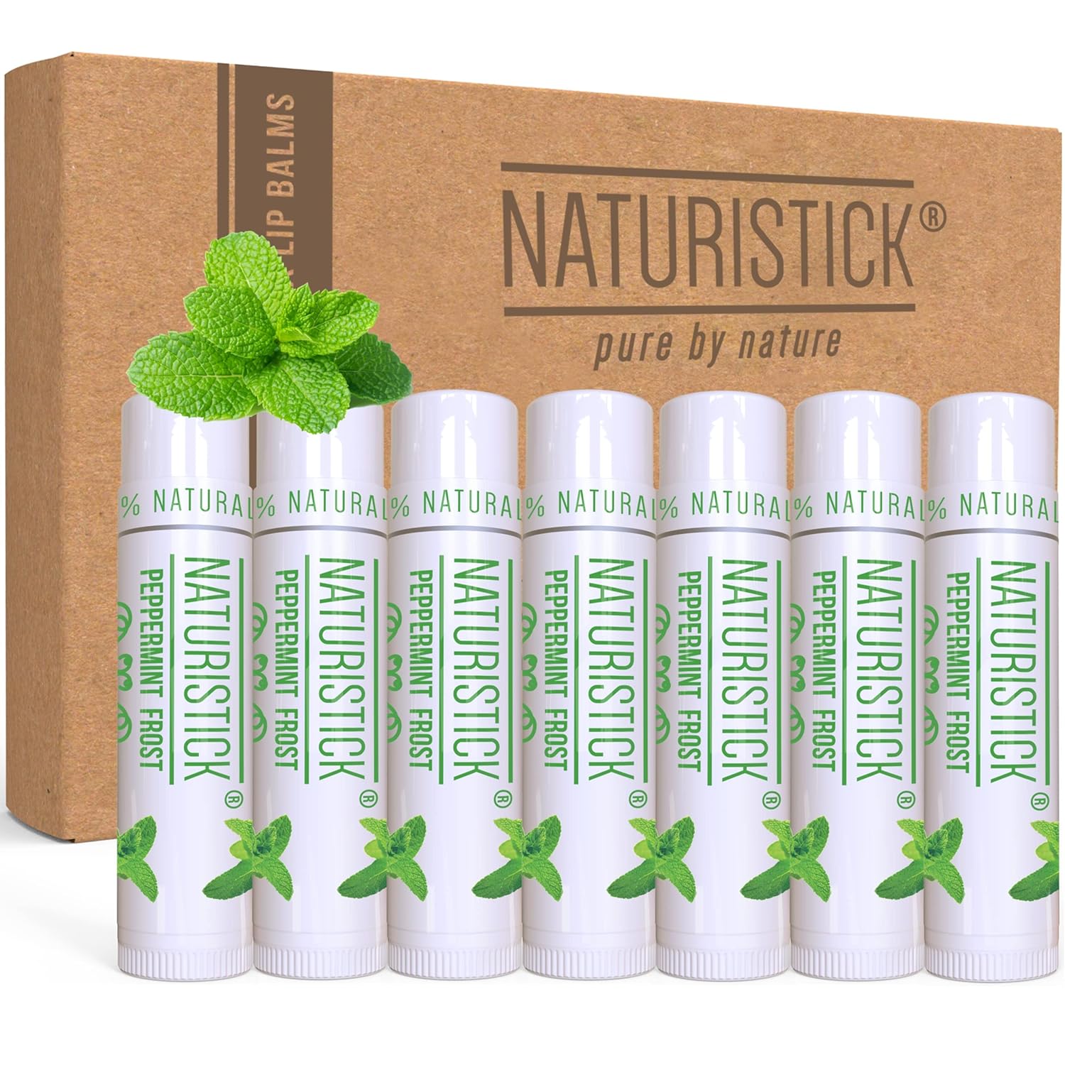 Naturistick Premium Beeswax Lip Balm for Dry, Chapped Lips | 100% Natural Lip Care | Coconut Oil, Shea Butter, Aloe Vera | Moisturizing, Chemical-Free Chapstick | 7 Pack Peppermint Scent | Made in USA