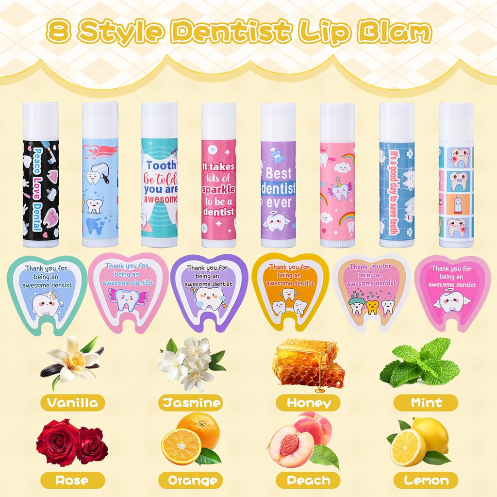 48 Pcs Dentist Gifts Include Lip Balm Thank You Tag Organza Bag Dental Gift for Dental Hygienist Dental Assistant Nurse Suitable Birthday Christmas Thanksgiving Gifts
