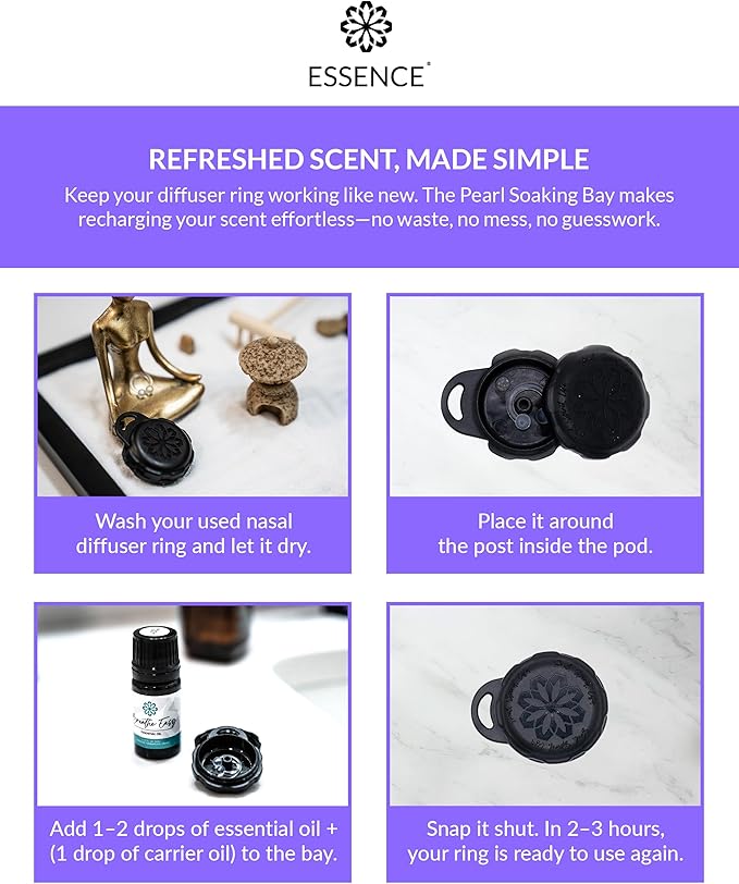 Essence Pearl Travel Case - Wearable Aromatherapy Kit with Nasal Diffuser Rings, Soaking Bay, and 5mL Essential Oil – Portable Wellness Gift Set for On?The?Go Self Care