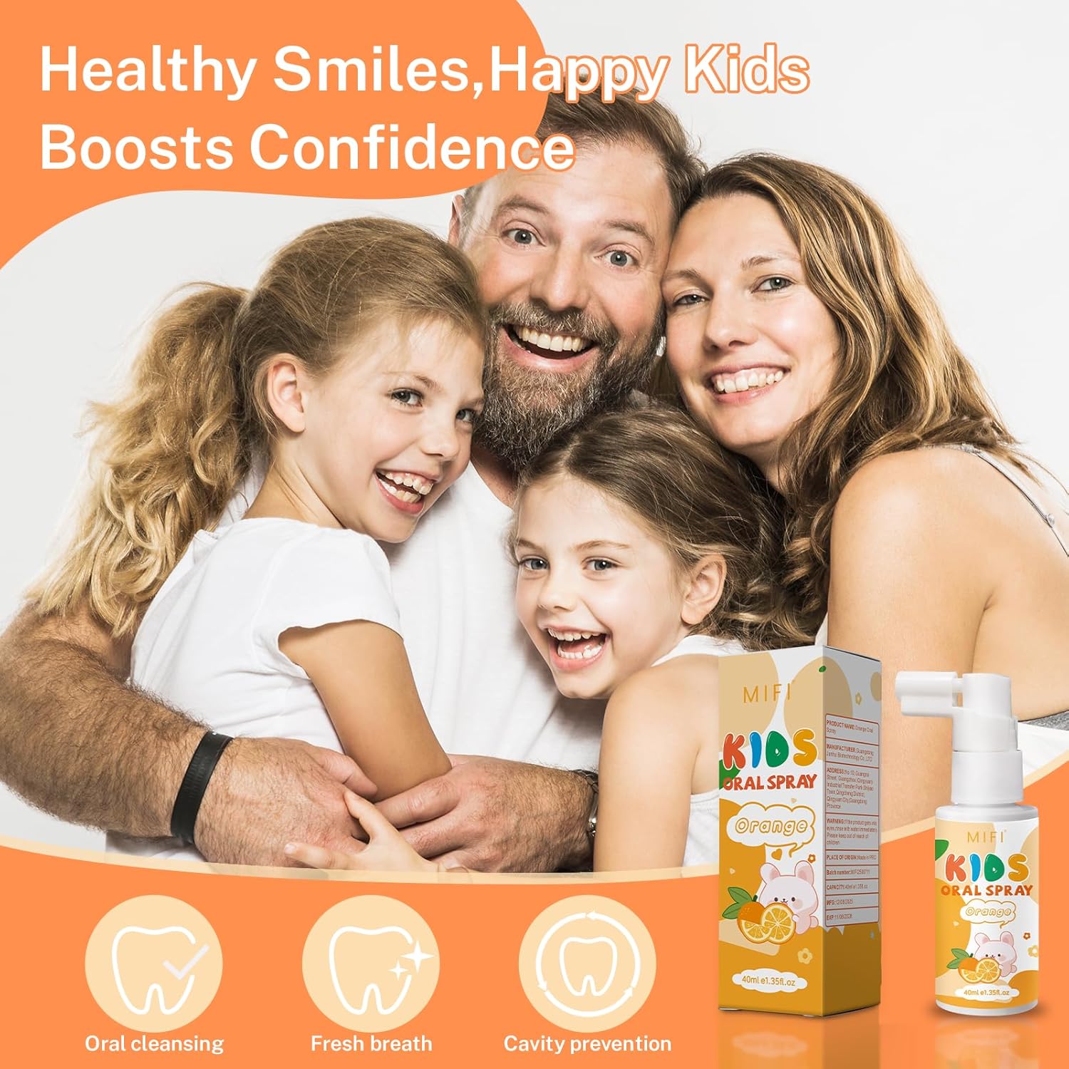 PEGO Kids Oral Spray, Toddler Toothpaste Helper for Fresh Breath,Fruit-Flavored & Portable, for Baby's Daily Oral Care (2Pack, Orange)