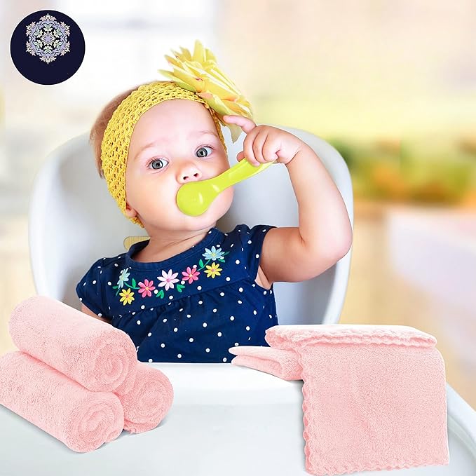 16 Pack Baby Washcloths - Luxury Coral Fleece - Extra Absorbent and Soft Wash Clothes for Newborns, Infants and Toddlers - Suitable for Sensitive Skin and New Born - Baby Shower - Pink,10x10 Inch