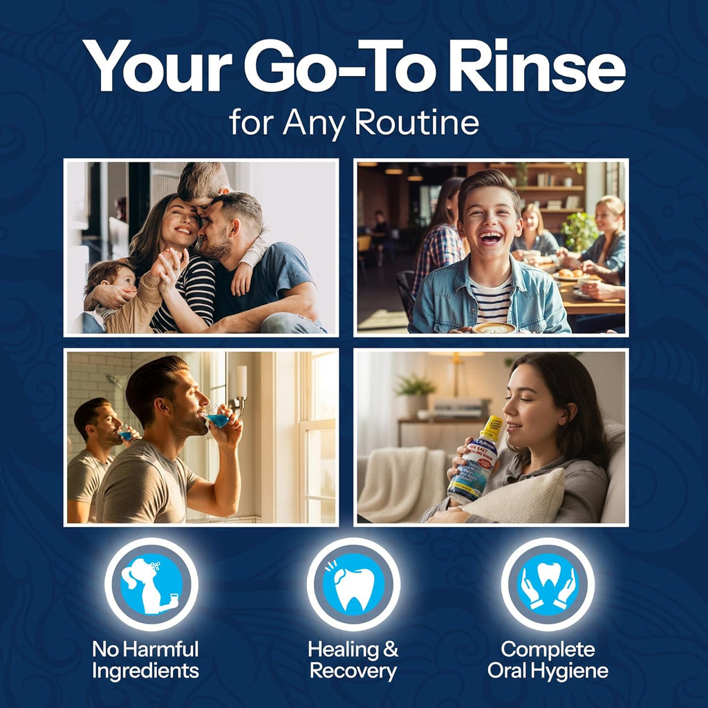 H2Ocean Healing Rinse Natural Sea Salt Oral Care - Mouth Rinse for Oral Care - Great for Piercings, Sore Throats & Gum Health - Alcohol- & Fluoride-Free Mouthwash - Lemon Ice, 8 oz (Pack of 2)