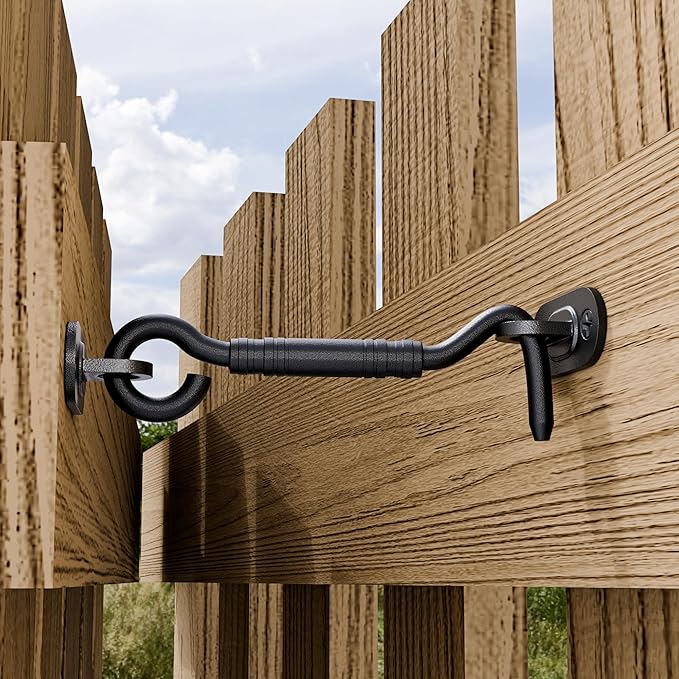 4'' Door Latch Door Lock Hardware, 4'' Stainless steels Hook and Eye Gate Latch Easy Lock for Barn Door, Black Sliding Door Lock with Screws for Window, Cabin Hooks