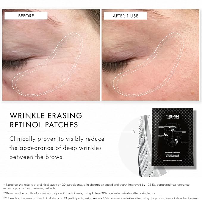 111SKIN Wrinkle Erasing Retinol Patches, Non-Invasive Forehead Wrinkle Patches for Under Eye & Smile Line Set with Vitamin C, Peptides & Microcone Technology, Suitable for All Skin Types, 3 x 1.23 oz