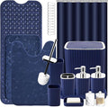 26PC Bathroom Accessories Set - Gorgeous Blue Bathroom Set, Bathroom Accessory Set, Blue Shower Curtain Set with Bathtub Mats for Shower Tub