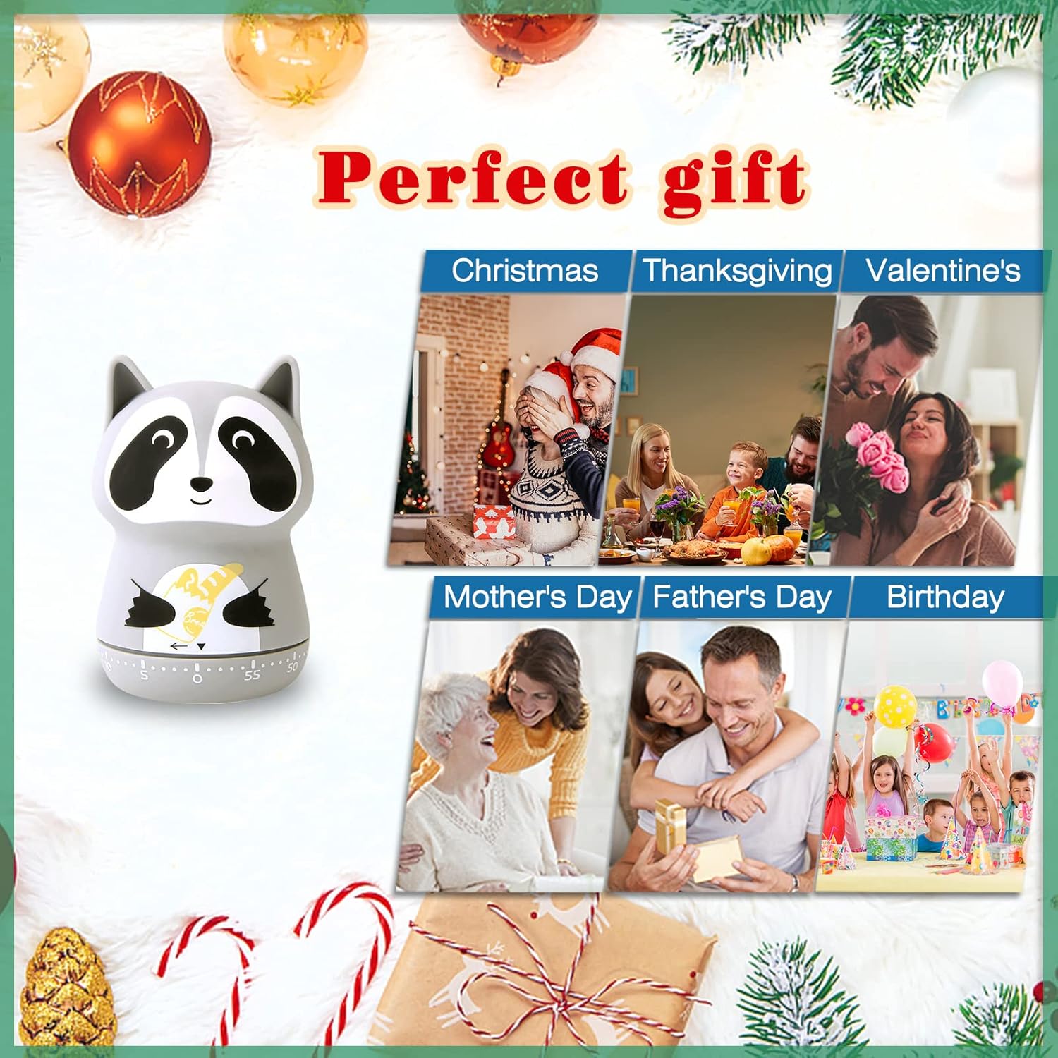 2 Pack Cute Kitchen Timer,100% Mechanical Timer for Kids,60 Minute Egg Timer for Cooking/Reading/Do Sports. (Fox and Raccoon)