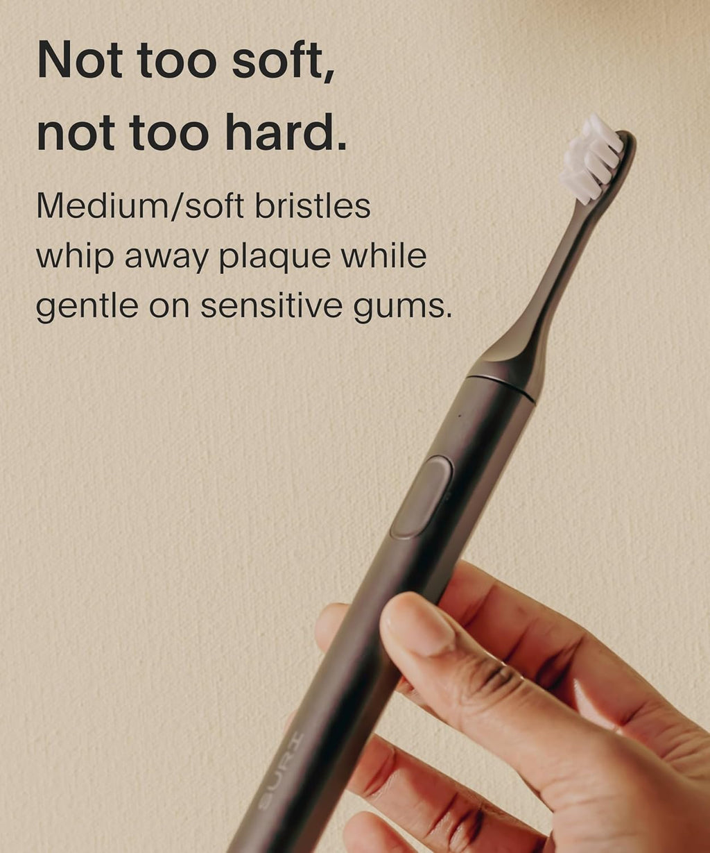 SURI Recyclable Plant-Based, Electric Toothbrush Heads - Built-in Tongue Scraper, Long Lasting Replacement Heads | Compatible Only Sonic Electric Toothbrush - Midnight Black, Pack of 3
