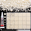 13500Pcs Flatback Pearls for Bedazzling (Beige) with B7000 Jewelry Glue, Assorted Size 2/3/4/5/6/8/10mm Half Pearl, Bedazzling Gems for Crafting Clothing Tumbler Shoes Embellishment Nail Art