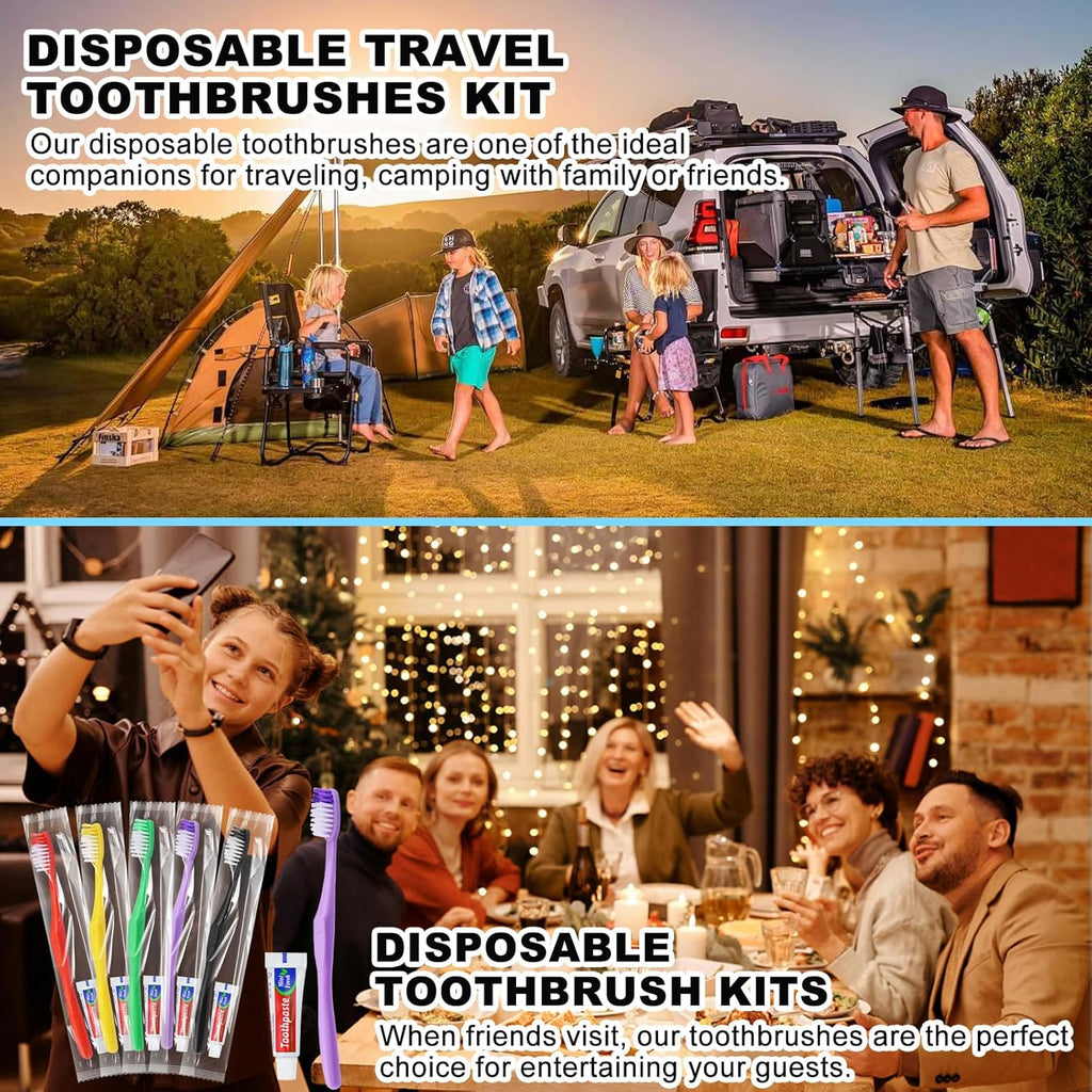 100pcs Disposable Toothbrushes with Toothpaste,Single Use Toothbrush with Toothpaste Individually Wrapped Disposable Travel Toothbrushes Kit Bulk for Homeless,Hotel,Guests(5 Colors)