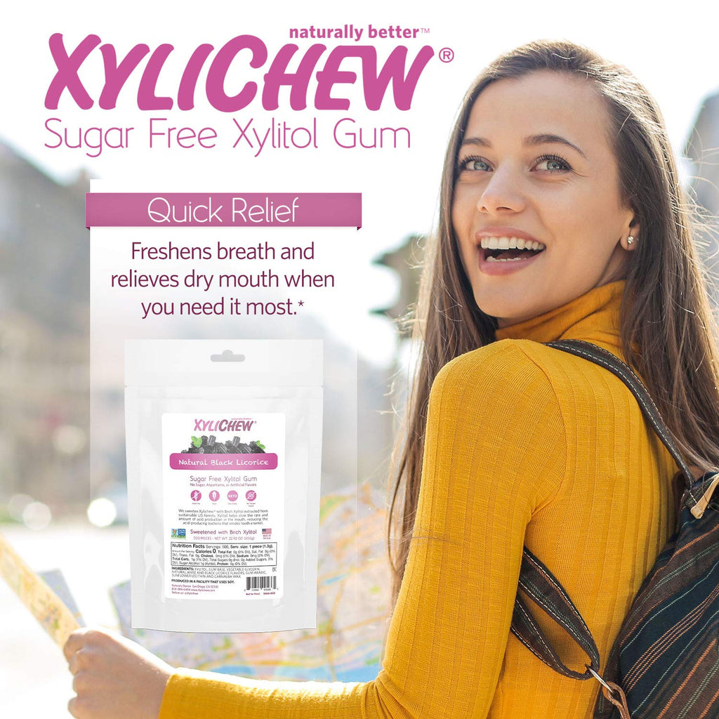 Xylichew 100% Xylitol Chewing Gum - Non GMO, Non Aspartame, Gluten Free, and Sugar Free Gum - Natural Oral Care, Relieves Bad Breath and Dry Mouth - Licorice, 500 Count