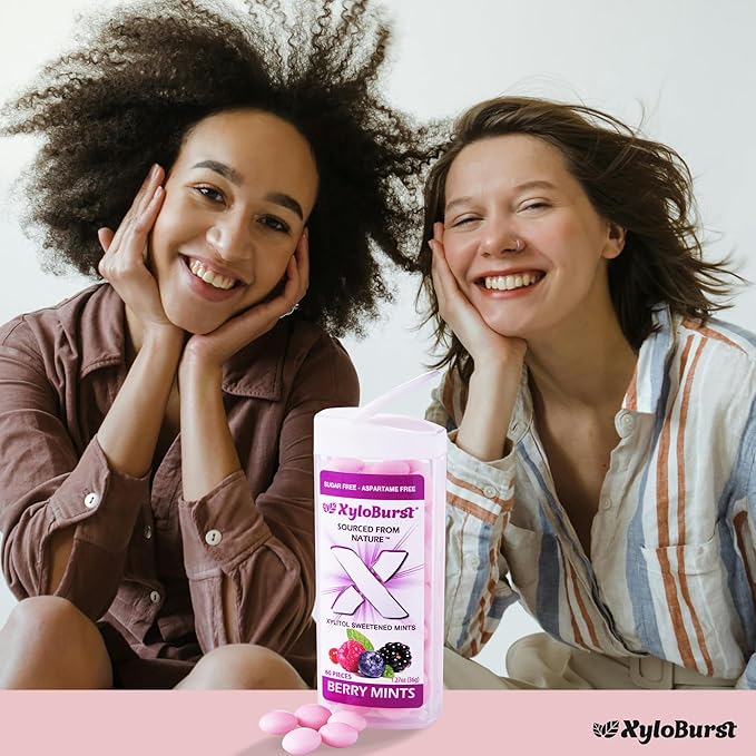 Focus Nutrition, XyloBurst Sugar-Free Xylitol Mint Candy Jars, Berry Mints, 60 Pieces Per Jar - Pack of 8