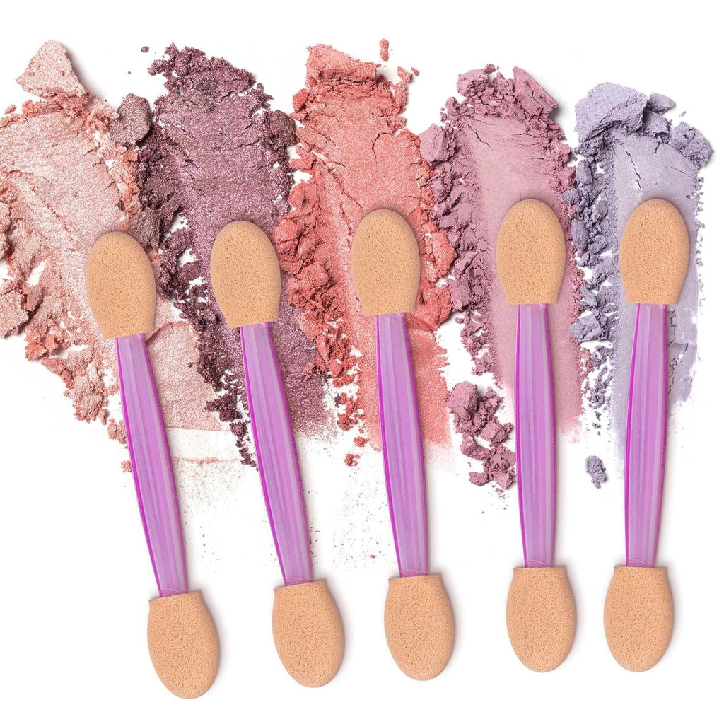 150 Eye Shadow Applicator Disposable Foam Makeup Brush Sponge Tipped Oval Eyeshadow Applicators Dual Sides with Container, Purple