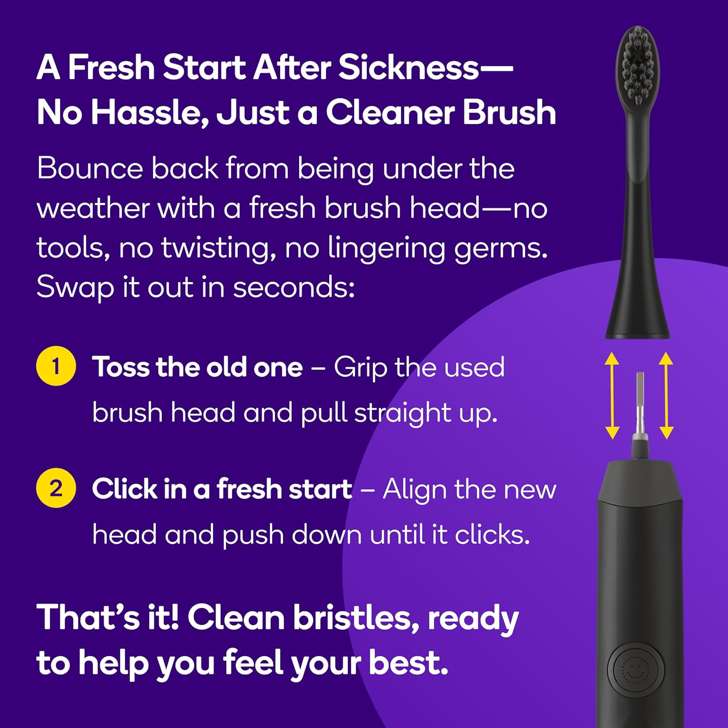 BURST Emergency Replacement Heads for Original Sonic Electric Toothbrush (Black /2 Pack) | Ultra Soft Bristles for a Fresh Start After Sickness | Deep Clean, Stain & Plaque Removal