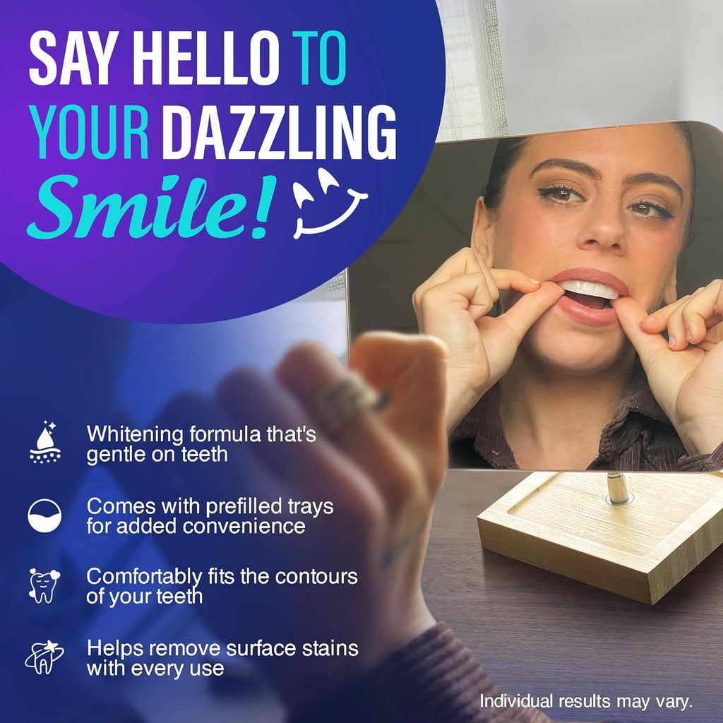 GuruNanda Ready-to-Use Prefilled Whitening Trays (7 Treatments) with 8% Hydrogen Peroxide to Remove Surface Stains, Fast & Easy Teeth Whitening for Sensitive Smiles