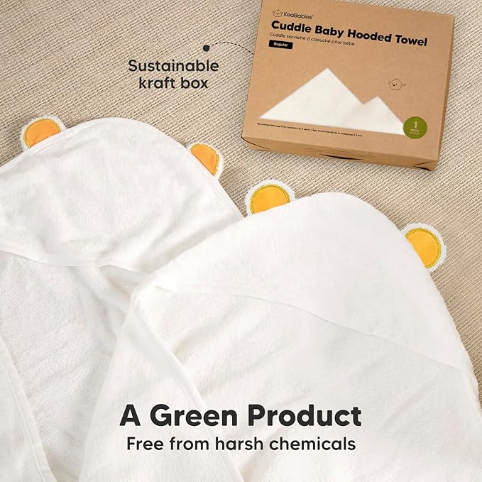 KeaBabies Hooded Baby Towel for Newborn - Viscose Derived from Bamboo Large Baby Bath Towels with Hood for Boys, Girls, Toddler, Extra Absorbent & Soft Newborn Bath Essentials (Bear, Regular)