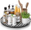 16" Black and White Kitchen Lazy Susan Turntable, Round Checkered Decorative Tray, Large Lazy Susan for Dining Table Centerpiece, Pantry, Kitchen, Bathroom, Countertop, Cupboard, Home Decor