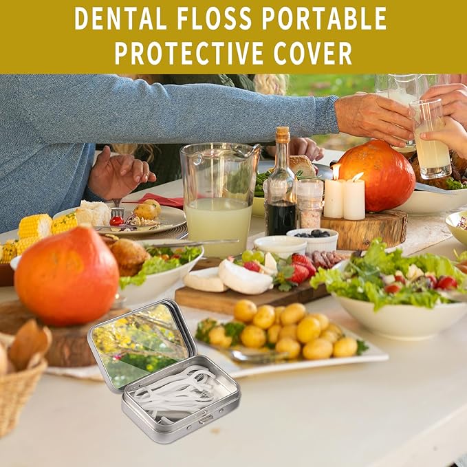 2Pack Bling Dental Floss Cases, Portable & Refillable Floss Pick Holders with Mirror, Gum Container Metal Tin Box Case for Q-tip,Cotton Swab (Silver)