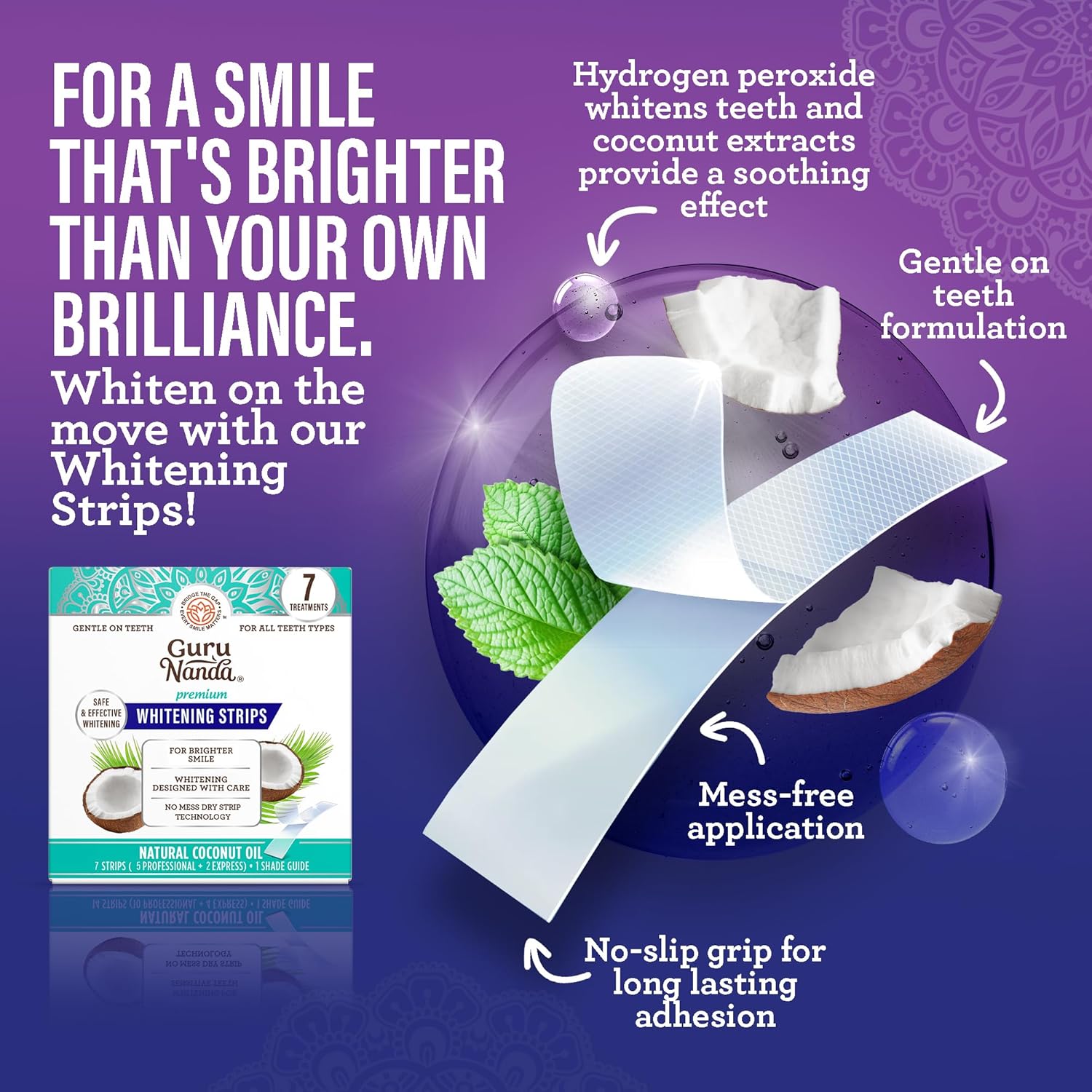 GuruNanda Total Smile Makeover Kit Charcoal with Cocomint Oil Pulling, Dual Barrel Whitening Mouthwash, Whitening Strips & Charcoal Butter on Gums Toothbrushes