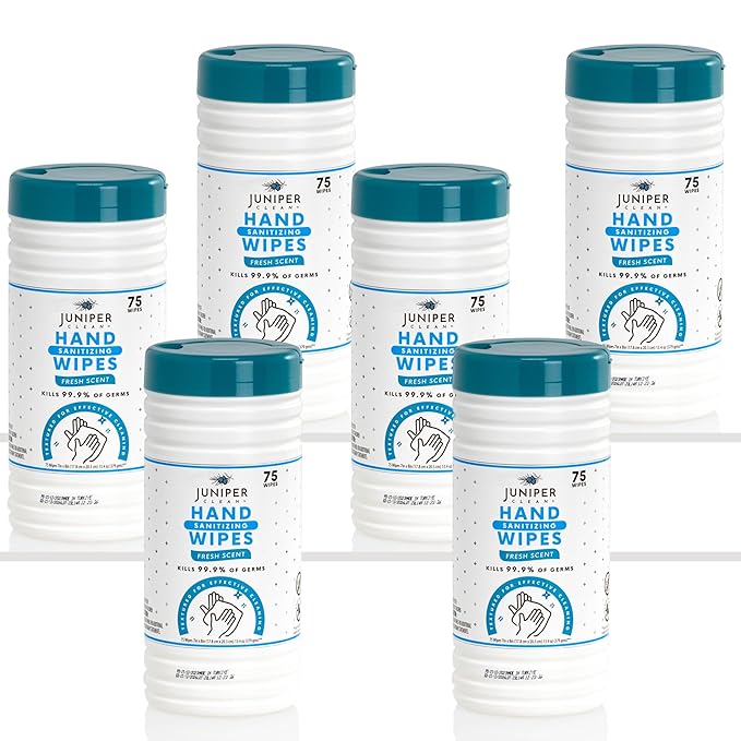 6 Pack Canister Hand Sanitizing Wipes, 450 Count Canister Disposable Hand Sanitizer Wipes, Fresh Scent, Lint Free & Durable