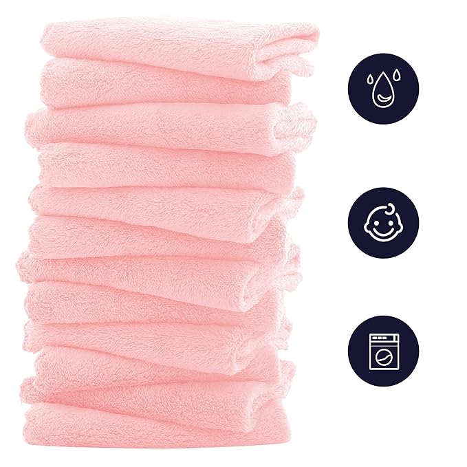 16 Pack Baby Washcloths - Luxury Coral Fleece - Extra Absorbent and Soft Wash Clothes for Newborns, Infants and Toddlers - Suitable for Sensitive Skin and New Born - Baby Shower - Pink,10x10 Inch