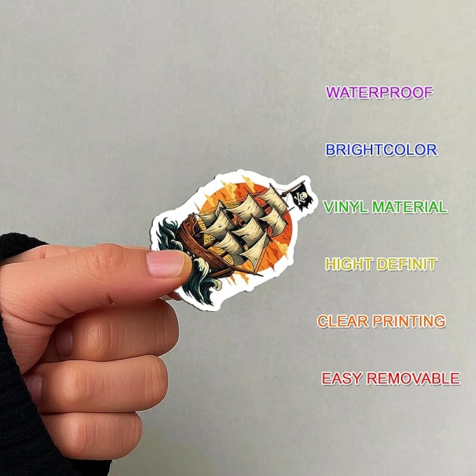 100 PCS Pirate Stickers Pack – Funny Adventure Vinyl Waterproof Decals with Ships, Treasure Maps, Sea Creatures for Laptop, Water Bottle, Car, Scrapbook, Kids, Adults Gifts