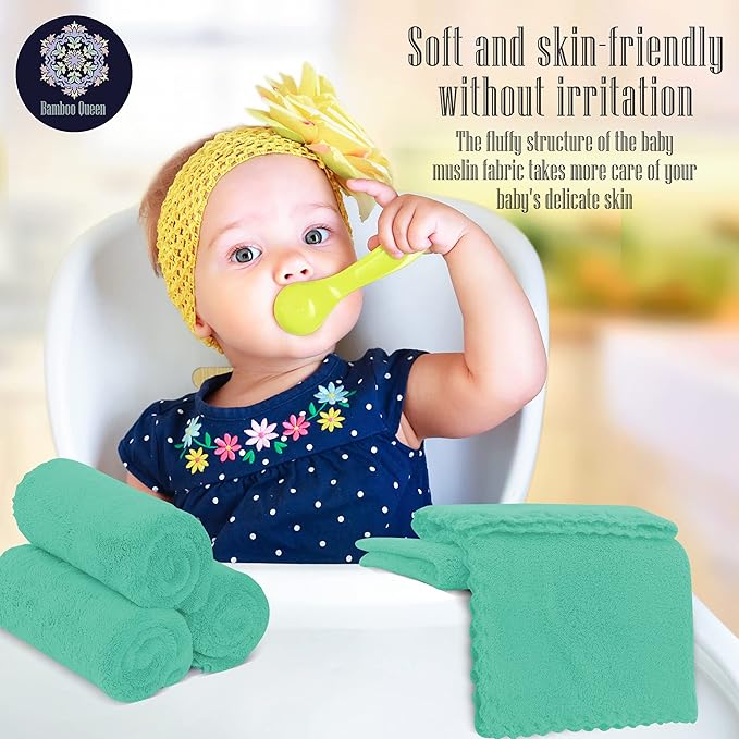16 Pack Baby Washcloths - 10x10 Inch, Coral Fleece - Extra Absorbent and Soft Wash Clothes for Newborns, Infants and Toddlers - Suitable for Sensitive Skin and New Born - Baby Shower - Aqua Green