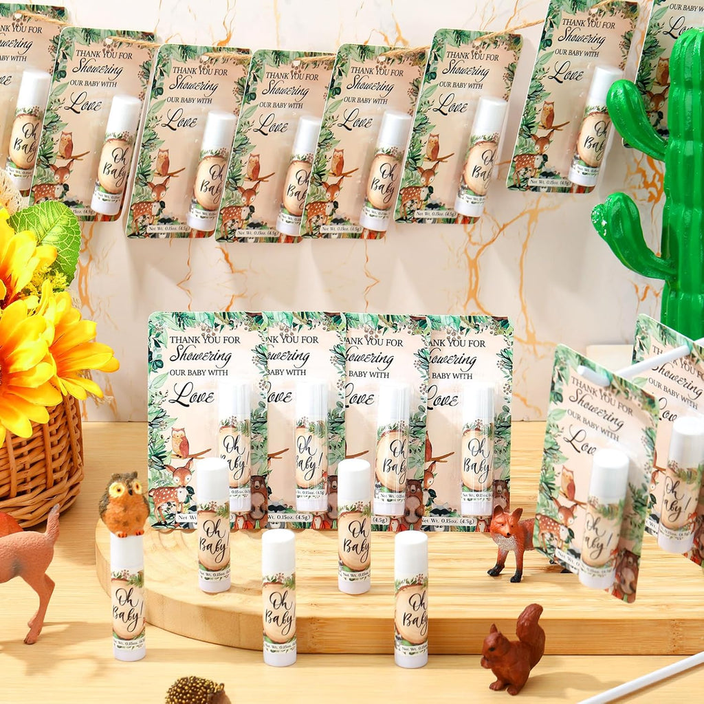 30 Pack Woodland Baby Shower Games Prizes Party Gifts Bulk Lip Balms Favors for Winners Adults Guests Gender Reveal Favors Decorations Baby Shower Souvenirs Gift Bags Stuffers