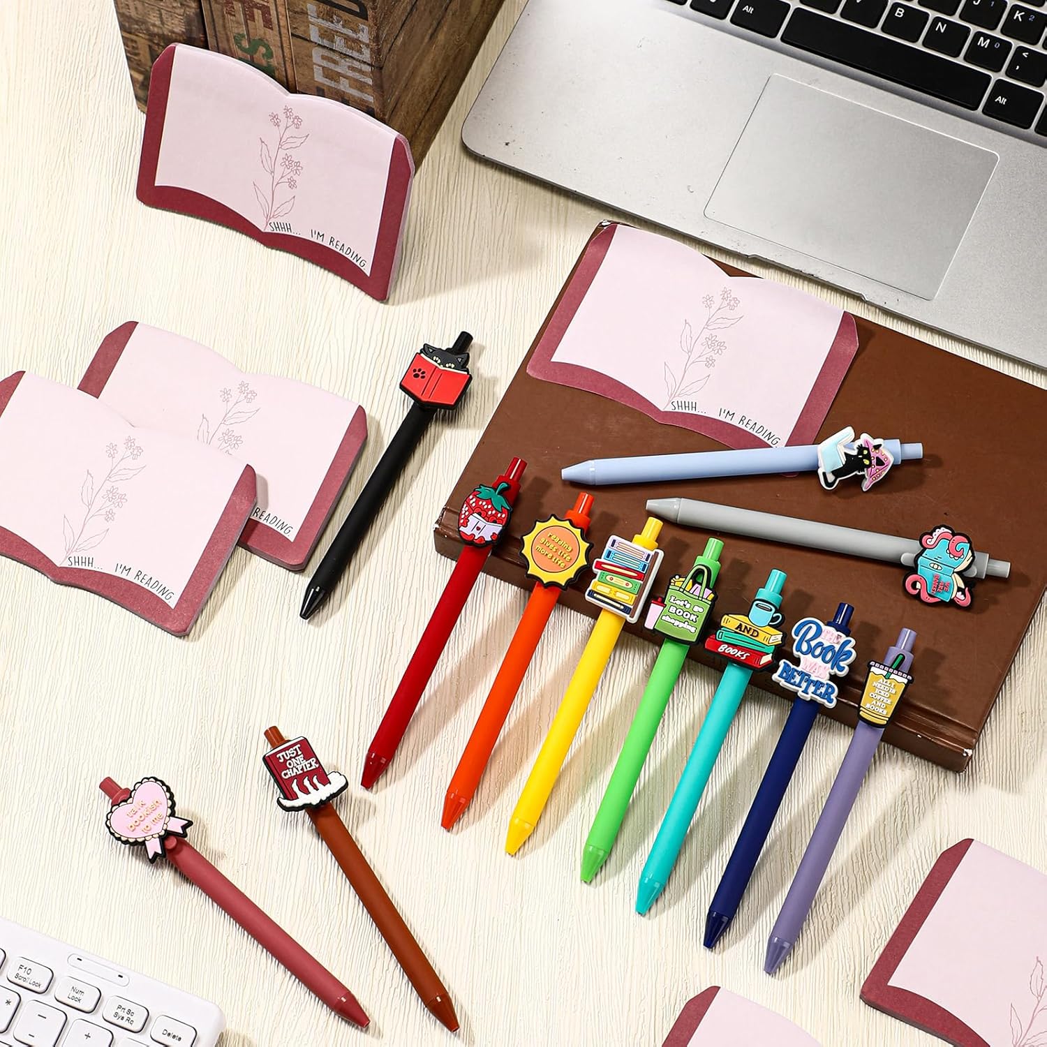 12 Set Book Lover Gifts Book Club Sticky Note Bookish Ballpoint Pens Reading Gifts Ideas for Reader Librarians Literary Lover Bookworms Christmas Appreciation Birthday Party Accessories